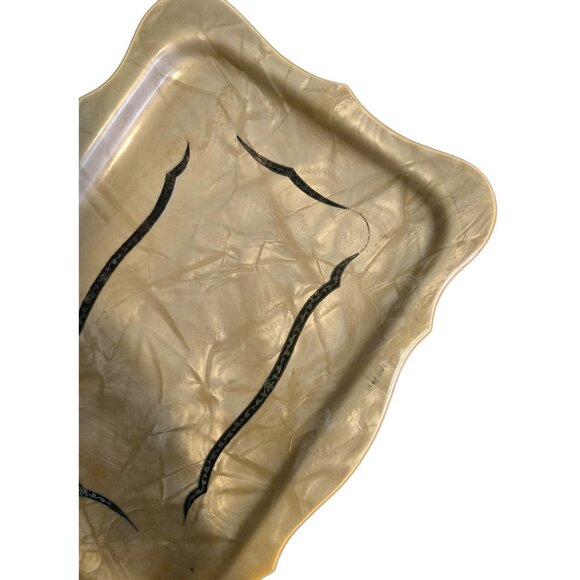 Vintage Decorative Tray Marbled Beige Black Scalloped Edge Vanity Girly Decor - Picture 6 of 7